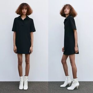 NWT Zara Black Polo Collar thick fabric Dress Sz L